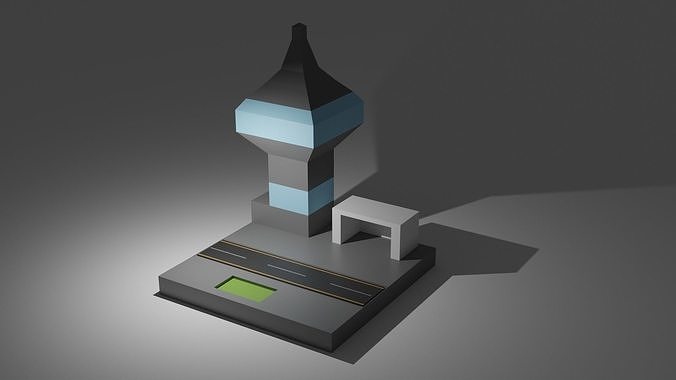 ATC tower and runway Free low-poly 3D model
