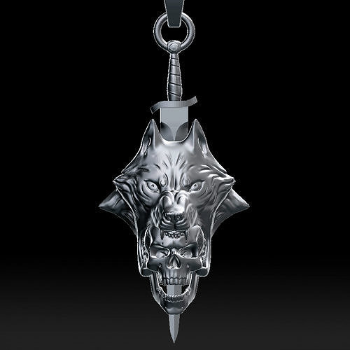 Wolf head with human skull pendant 3D model 3D print model