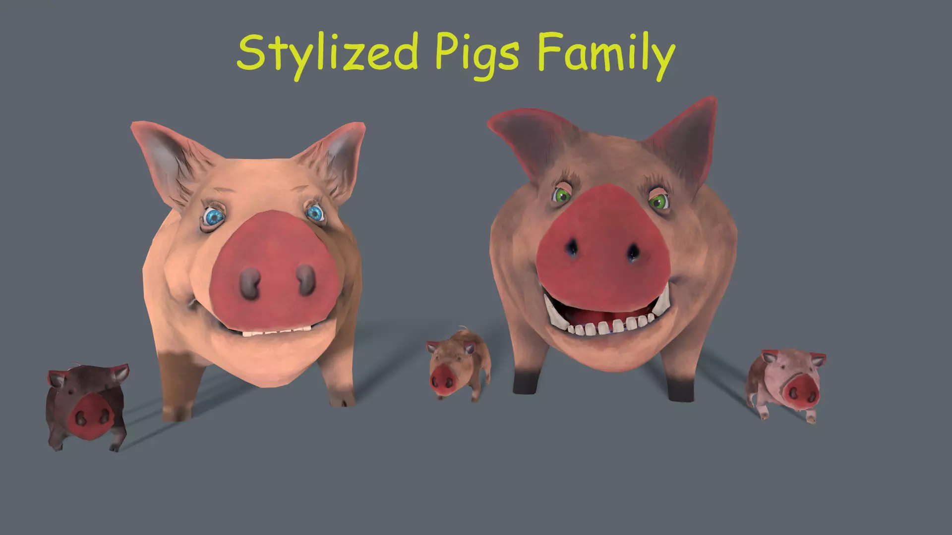 Stylized Piggy Family Low-poly 3D model_0