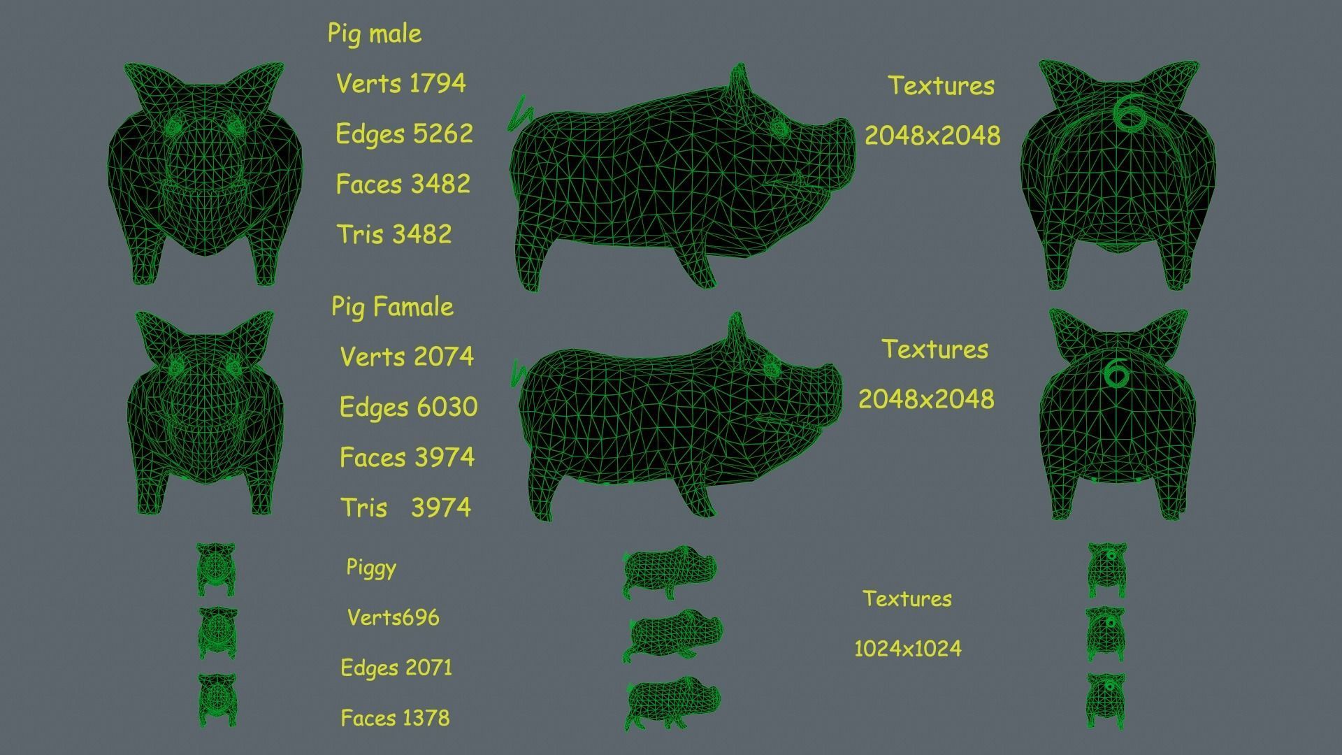 Stylized Piggy Family Low-poly 3D model_3