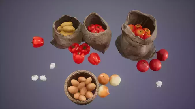 Fruit Set Low Poly Game Ready fruits and vegetables in row