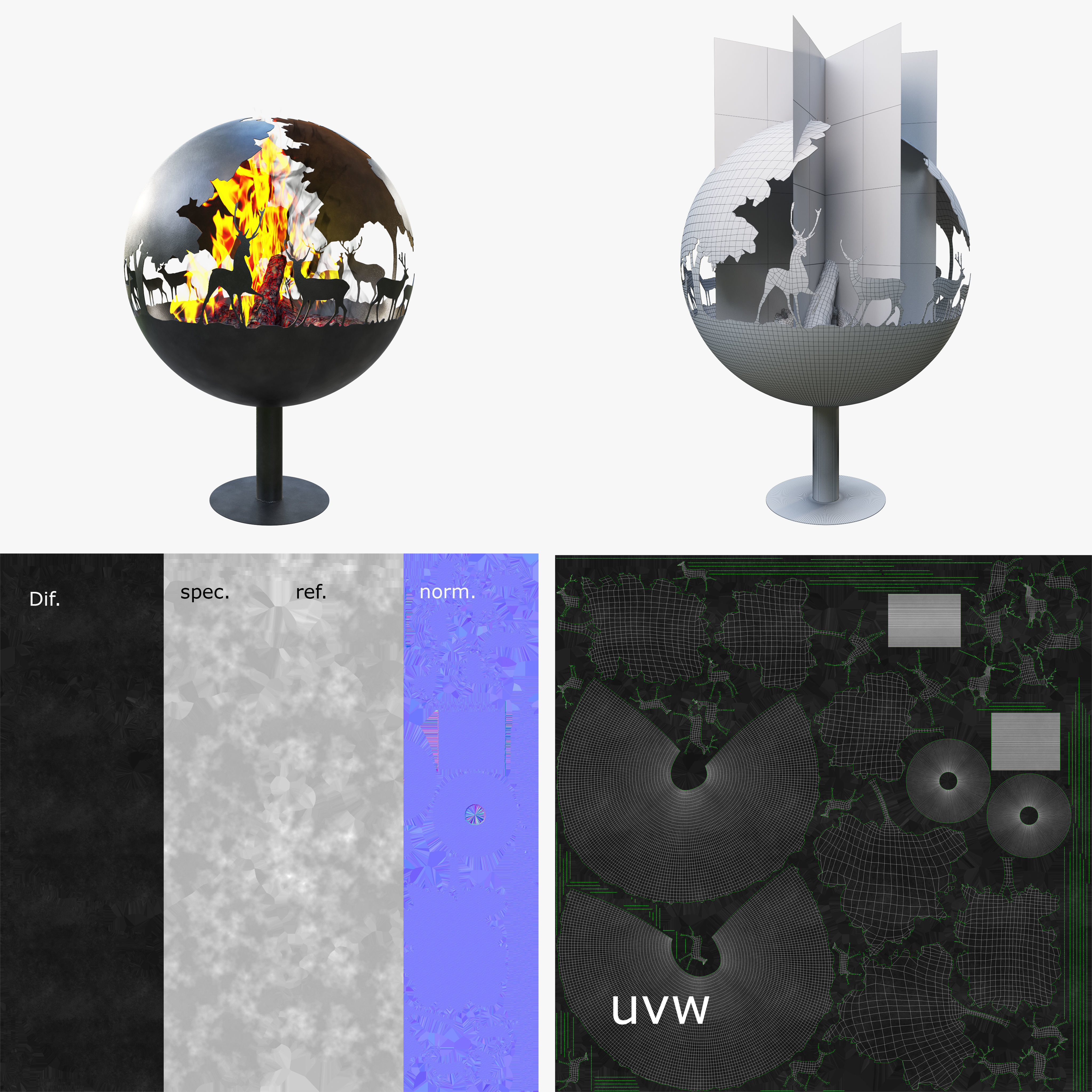 fireplace  Deer 3D model_9