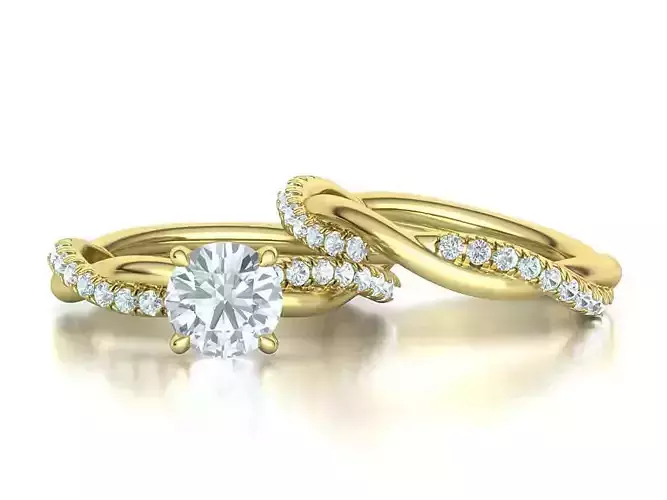 Crossover Rings Bridal Set 1Ct Engagement ring 3dmodels