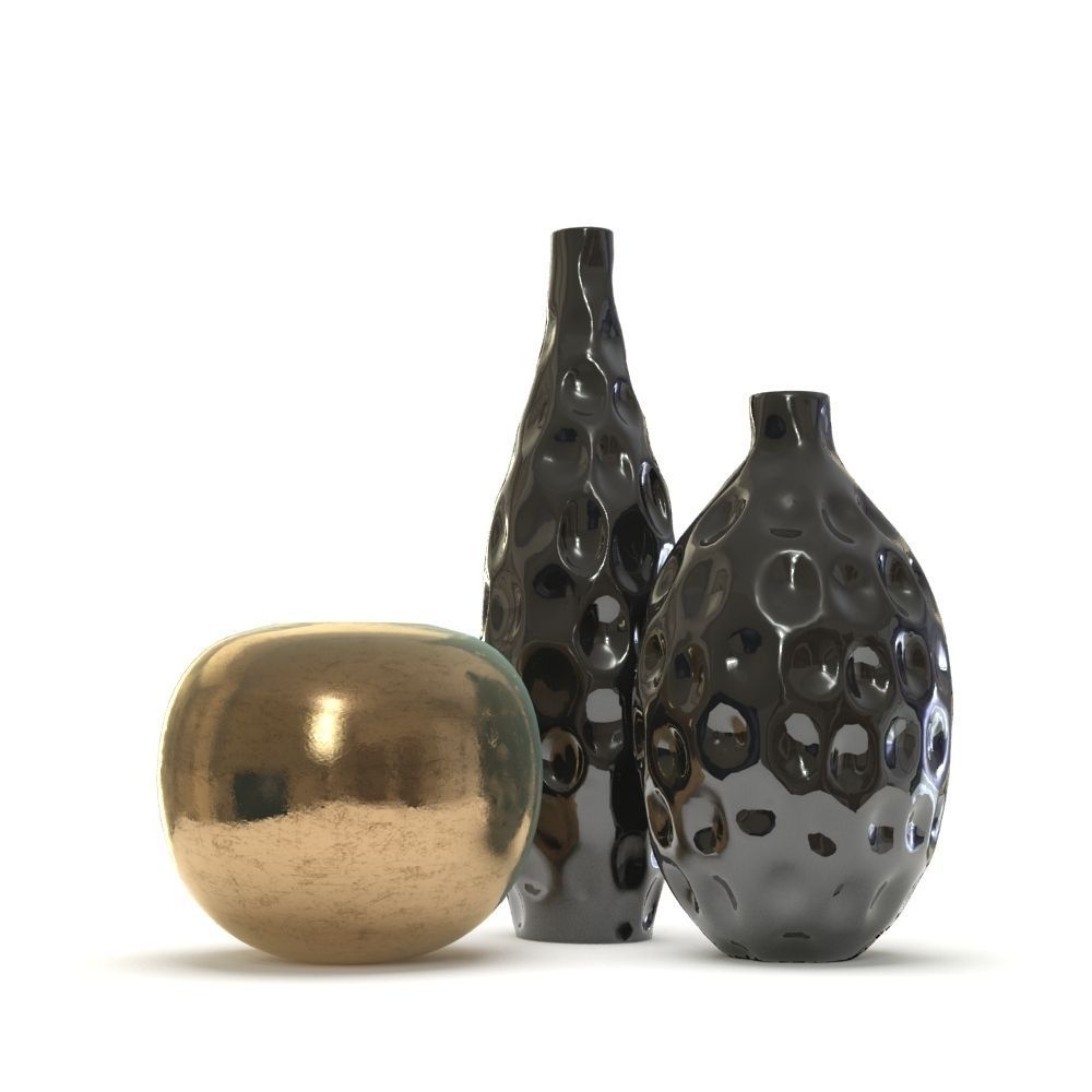 Black Vases set 3D model_2