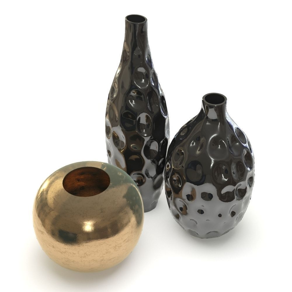 Black Vases set 3D model_1