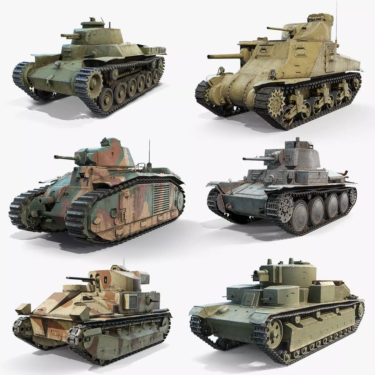 Inter-war Period Tanks Set 3D Model Collection_0