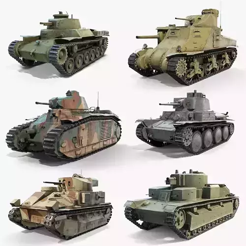 Inter-war Period Tanks Set 3D Model Collection