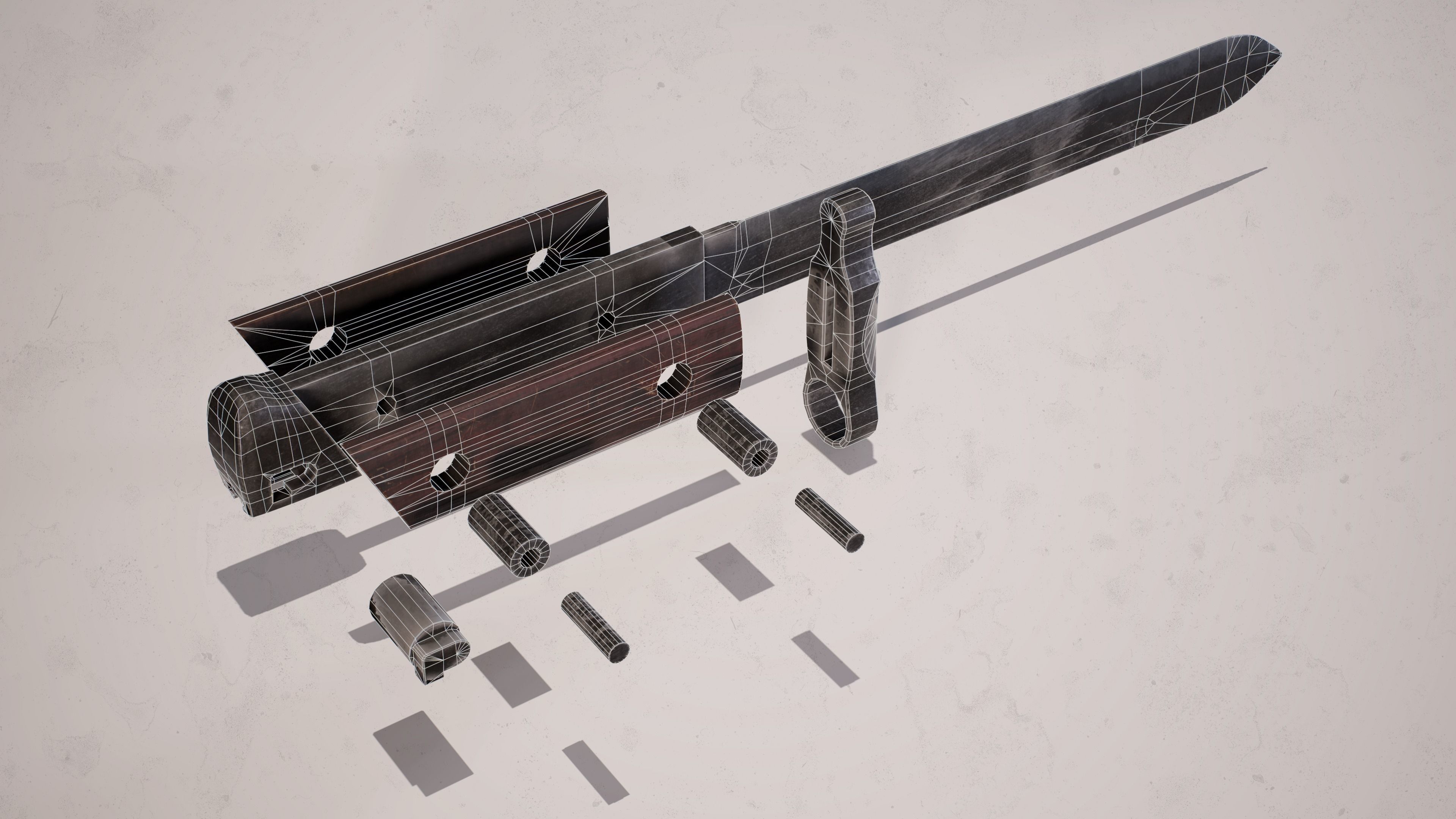 WW2 Italian Carcano M38 Bayonet Low-poly 3D model_11