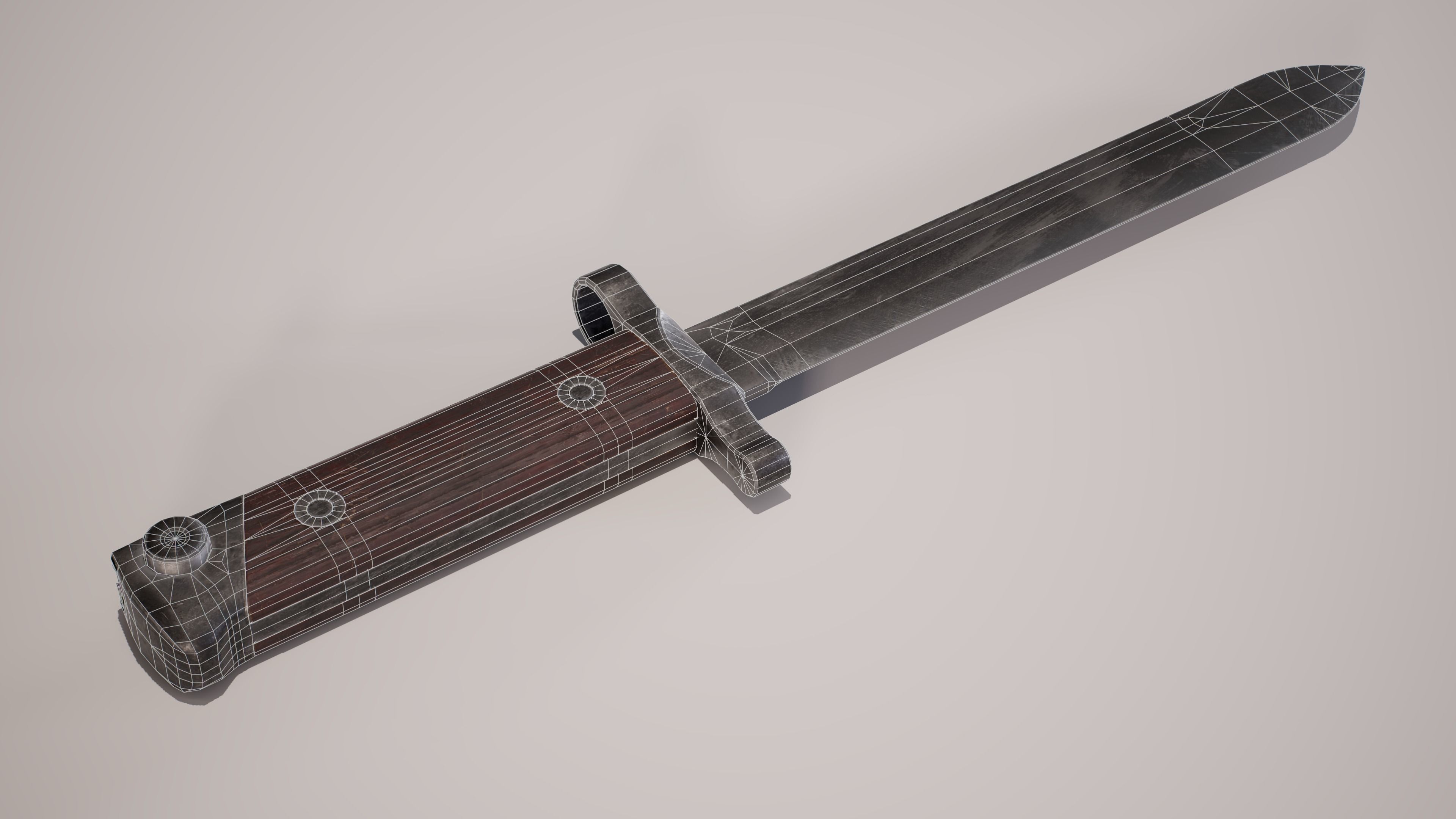 WW2 Italian Carcano M38 Bayonet Low-poly 3D model_2