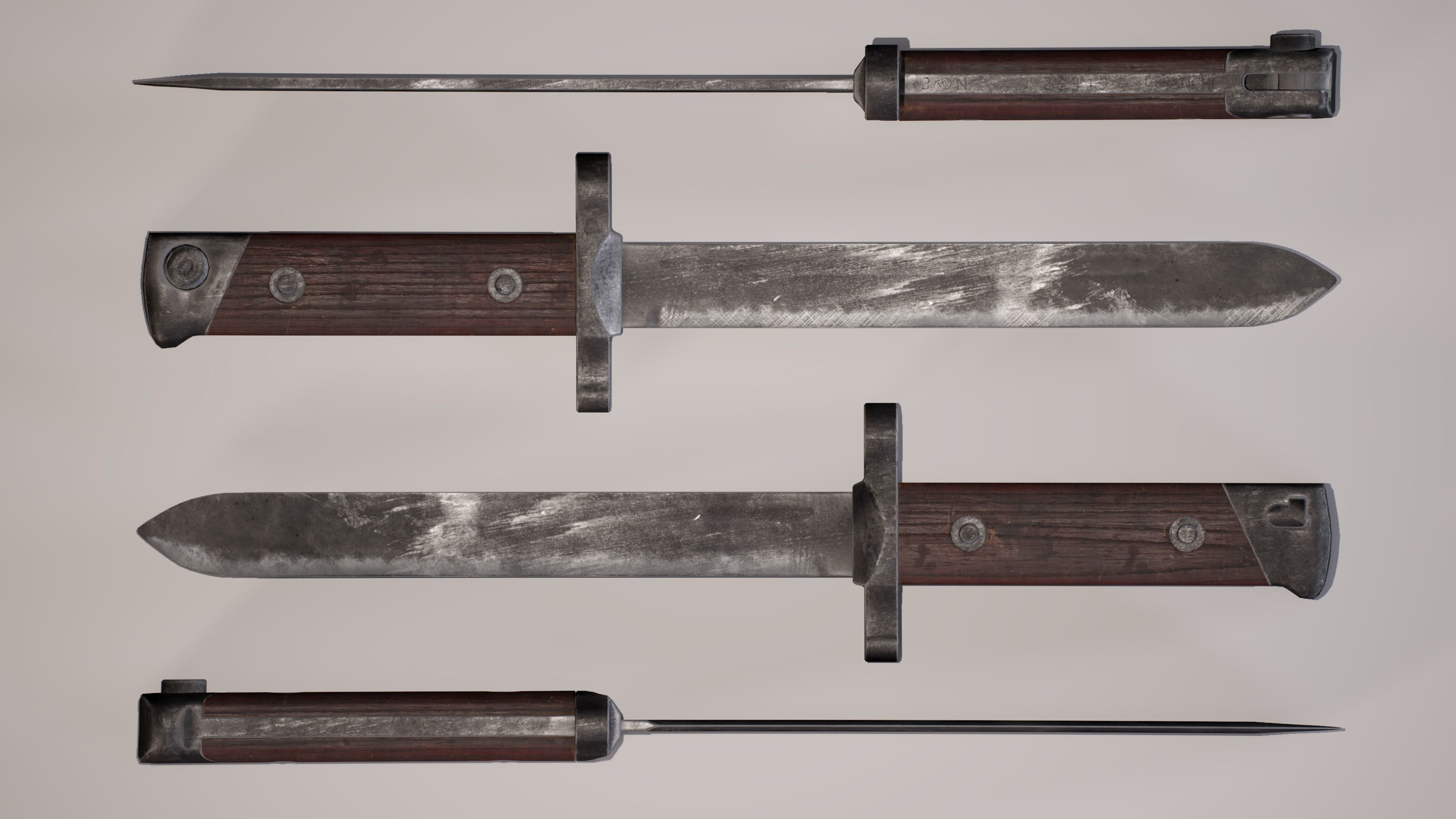 WW2 Italian Carcano M38 Bayonet Low-poly 3D model_9