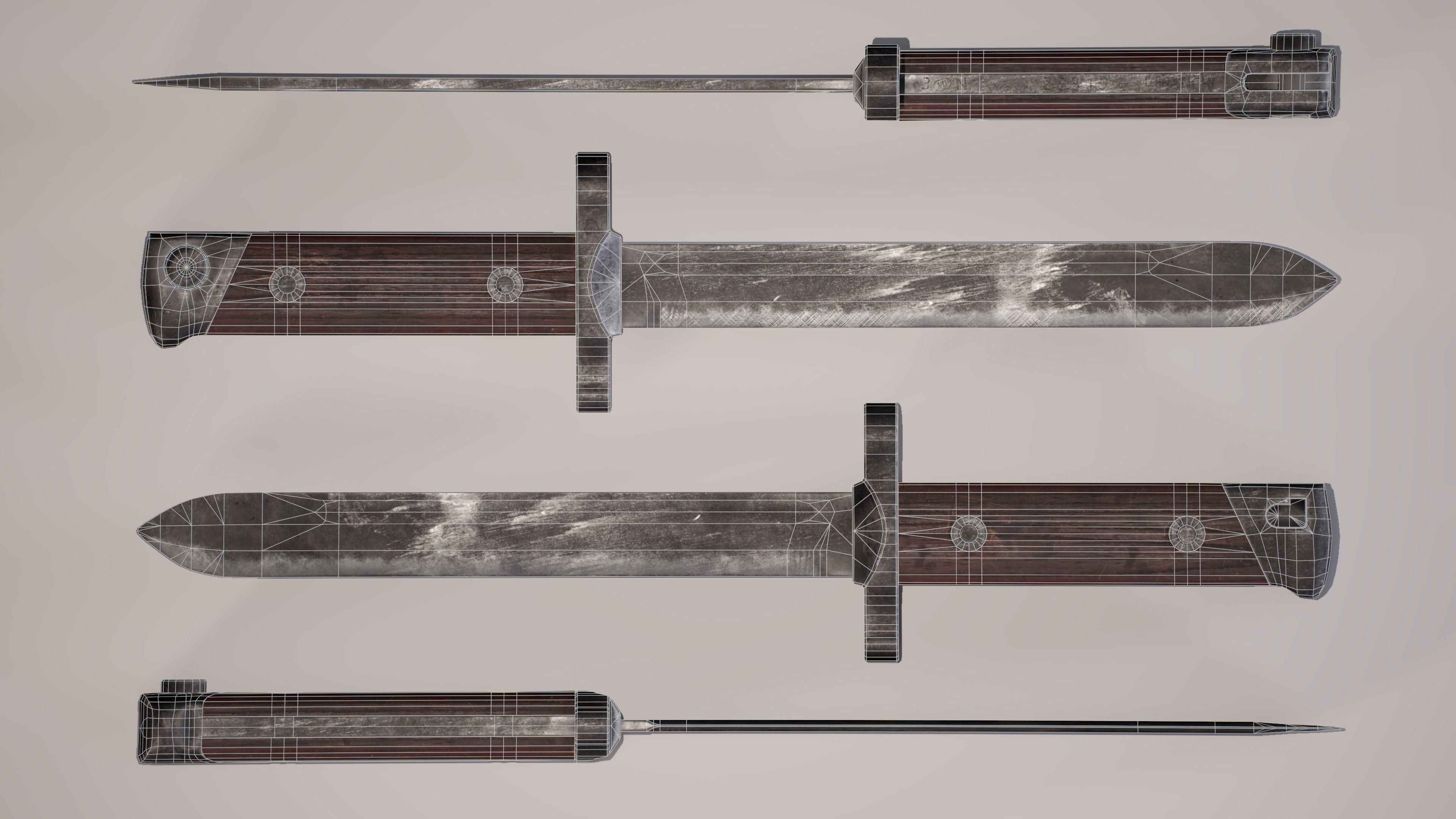 WW2 Italian Carcano M38 Bayonet Low-poly 3D model_10