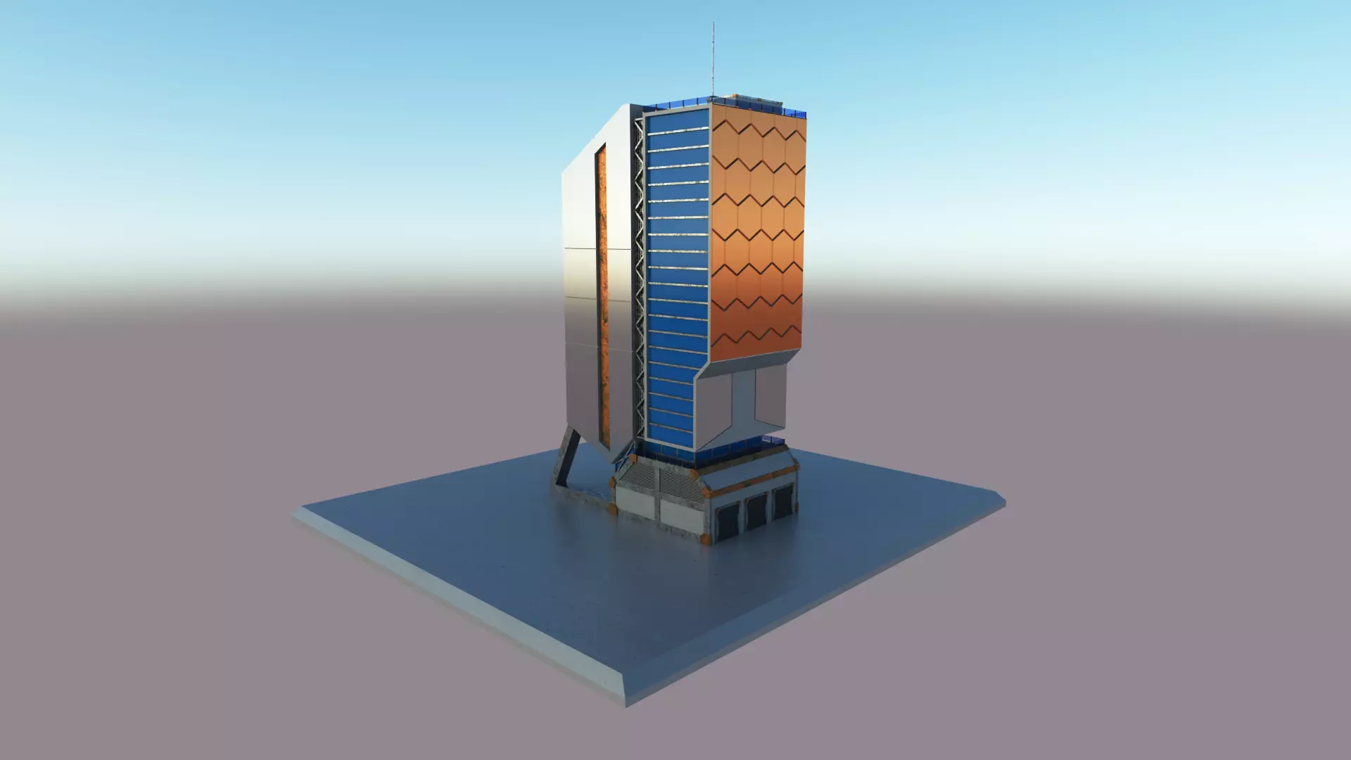 Futuristic sci-fi building Low-poly 3D model