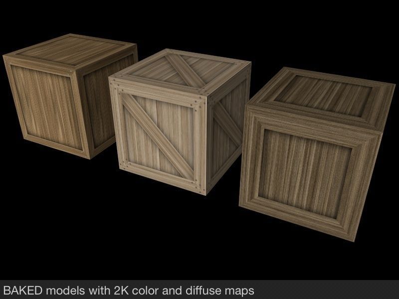 3 Wooden Crates Low-poly 3D model_4