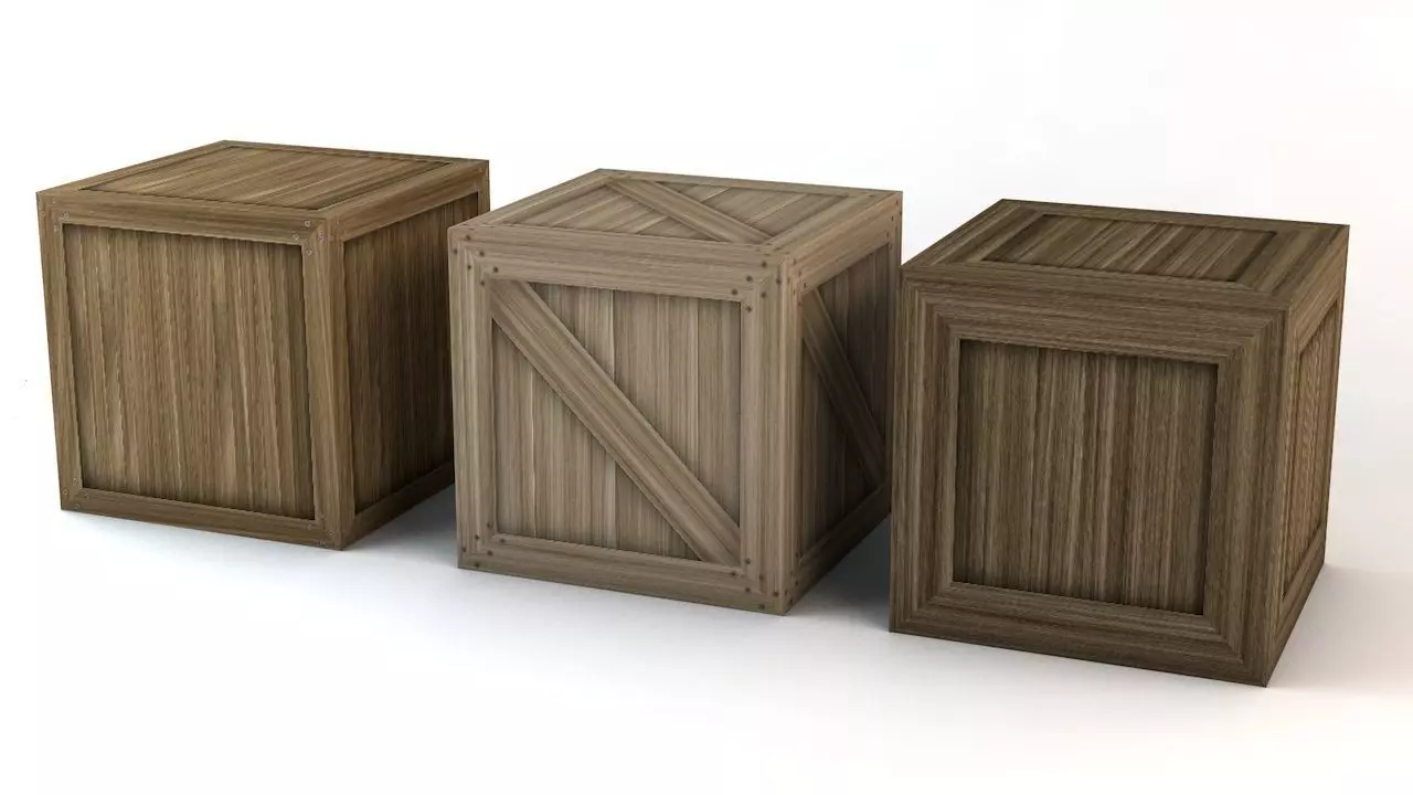 3 Wooden Crates Low-poly 3D model_0