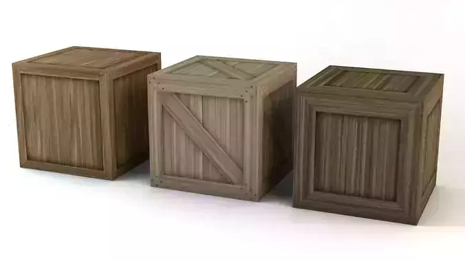 3 Wooden Crates Low-poly 3D model