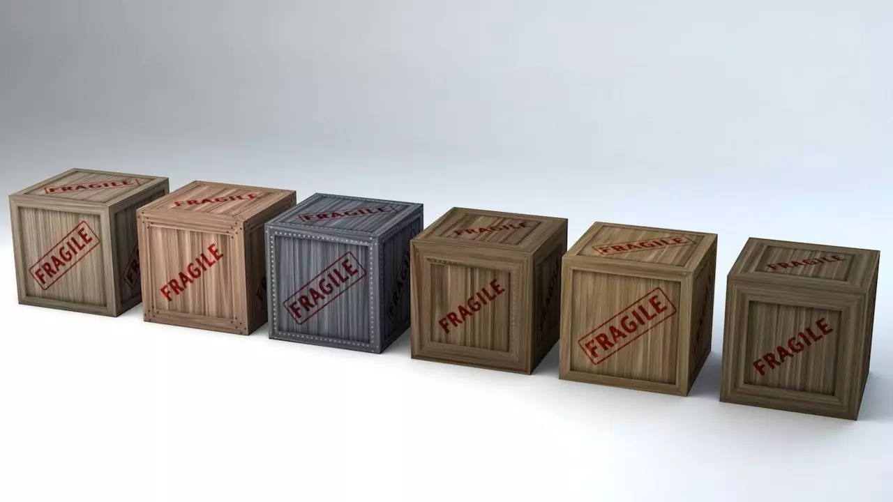 Fragile Wooden Crates Pack Low-poly 3D model_0