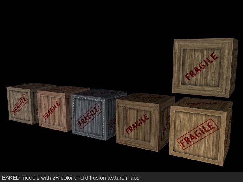 Fragile Wooden Crates Pack Low-poly 3D model_7
