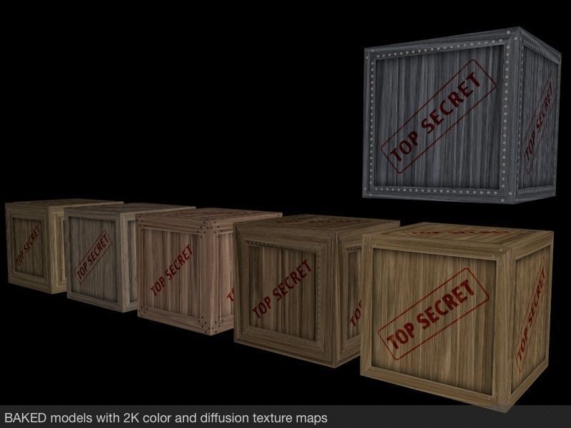 Top Secret Wooden Crates Pack Low-poly 3D model_9
