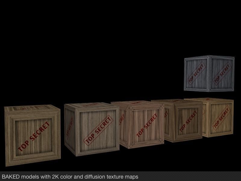Top Secret Wooden Crates Pack Low-poly 3D model_7