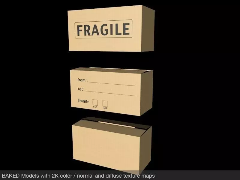 3 Cardboard Boxes Plain Fragile and Move Low-poly 3D model