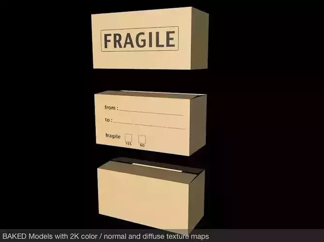 3 Cardboard Boxes Plain Fragile and Move Low-poly 3D model