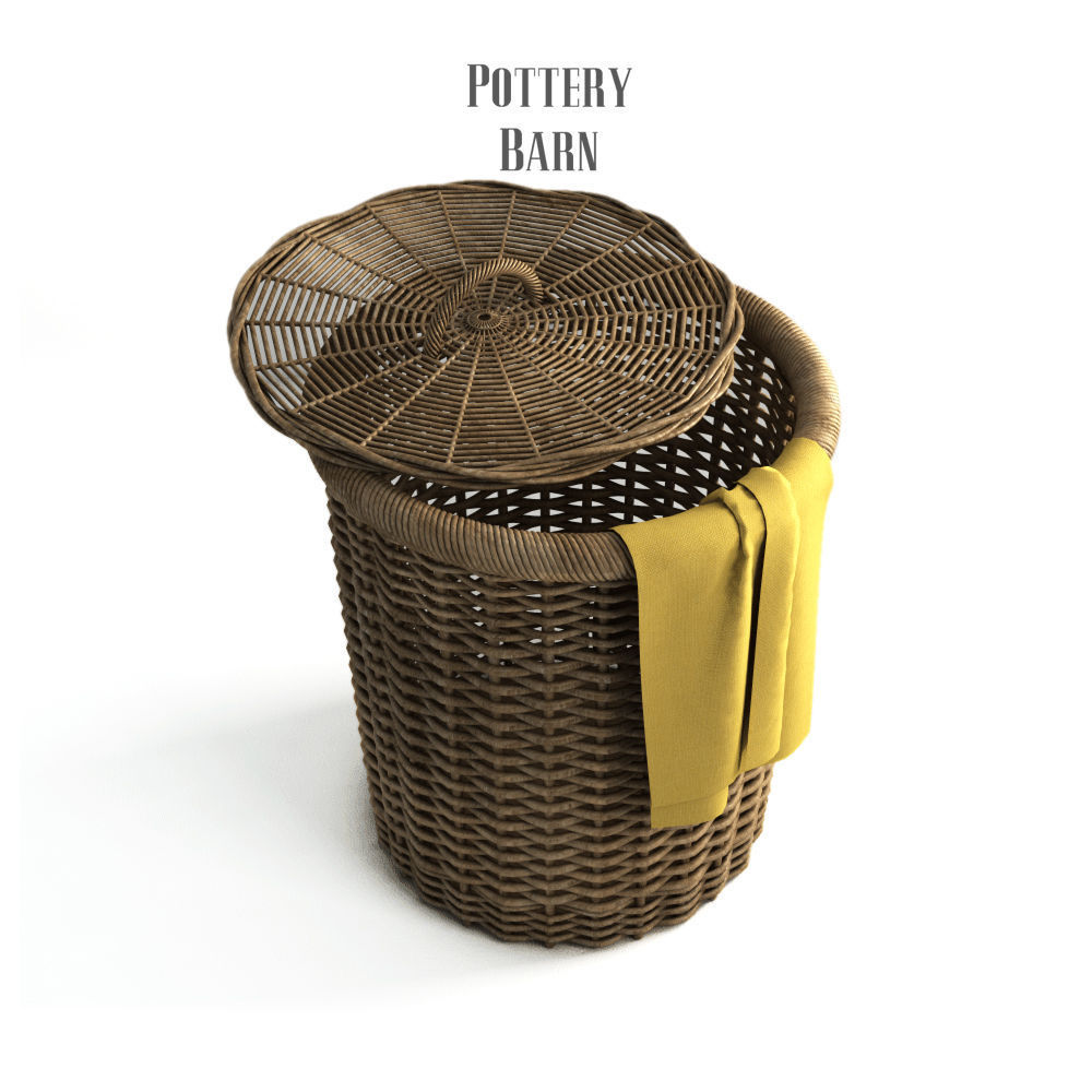 Pottery barn Round Perry Wicker Basket Hamper Havana Weave 3D model_1