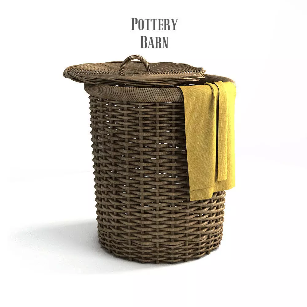 Pottery barn Round Perry Wicker Basket Hamper Havana Weave 3D model_0