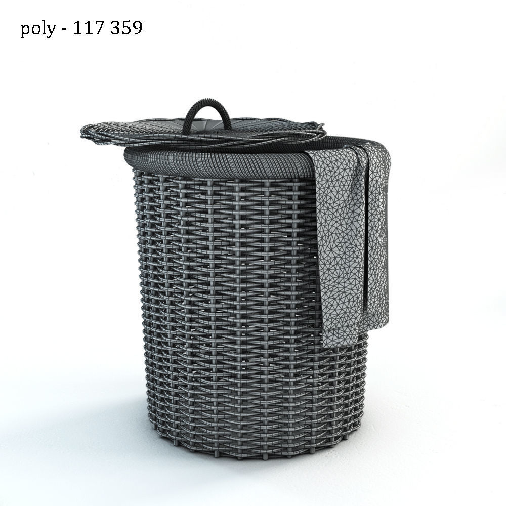 Pottery barn Round Perry Wicker Basket Hamper Havana Weave 3D model_2