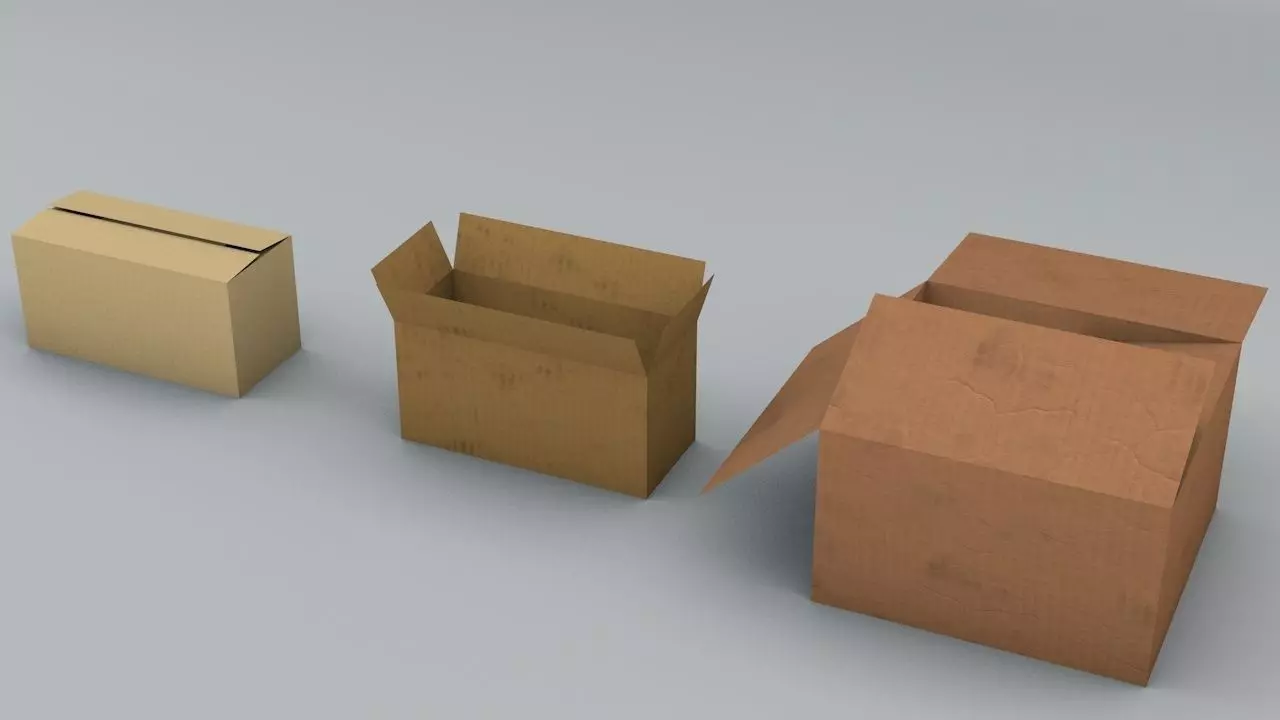 3 Plain Cardboard Boxes Low-poly 3D model