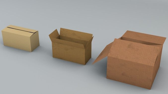 3 Plain Cardboard Boxes Low-poly 3D model