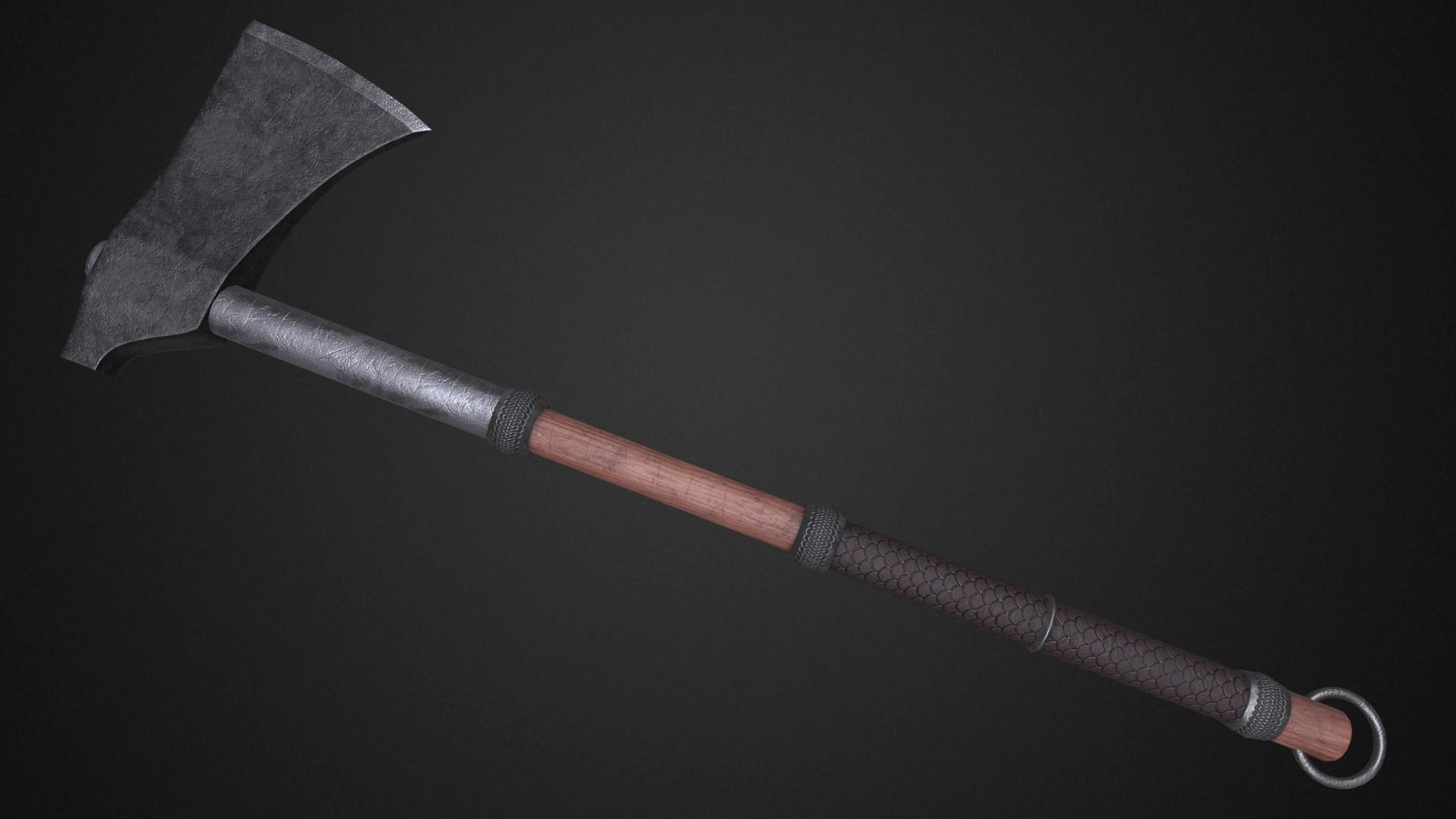 Medieval axe Low-poly 3D model_6