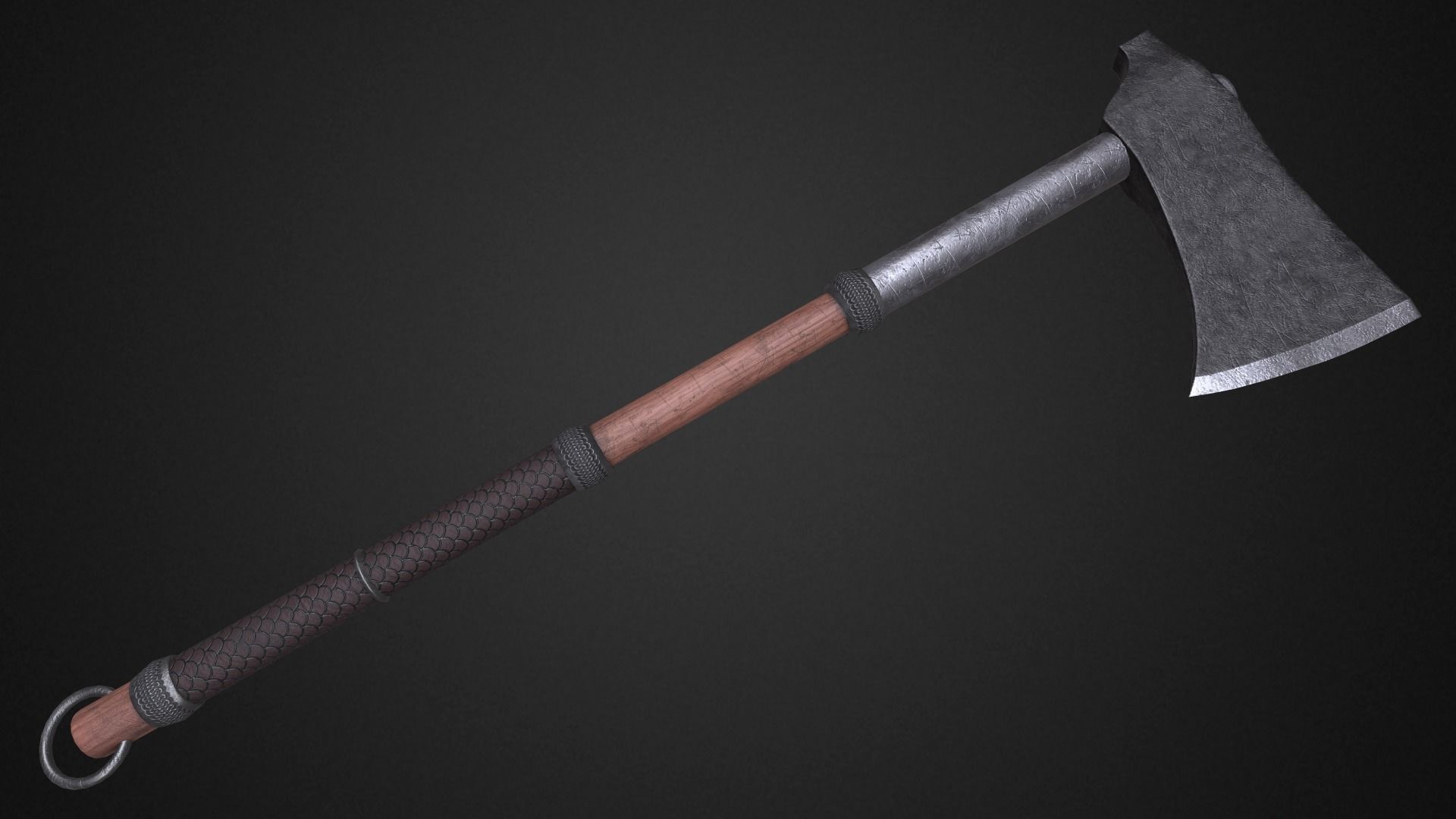Medieval axe Low-poly 3D model_2