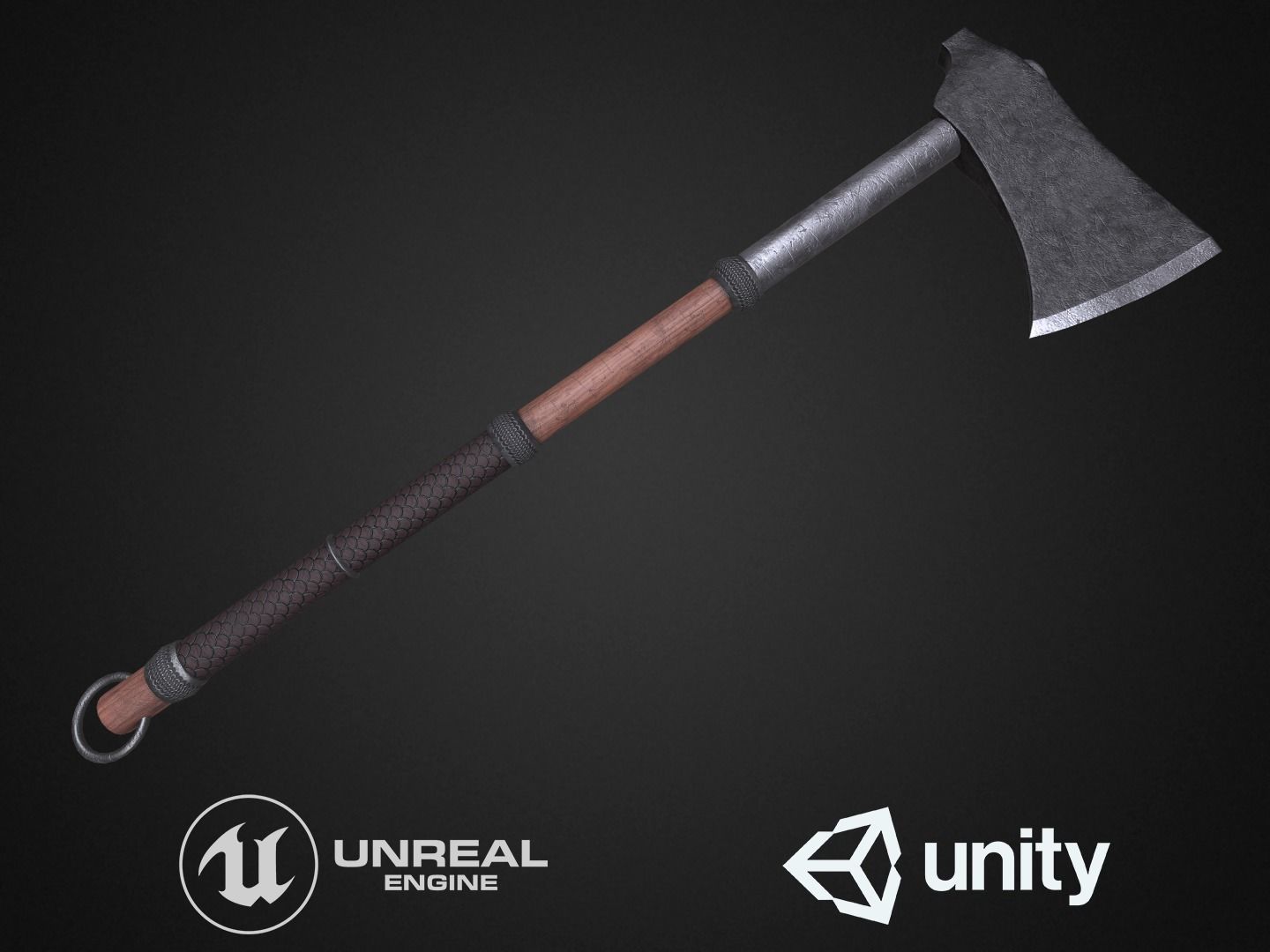 Medieval axe Low-poly 3D model_1