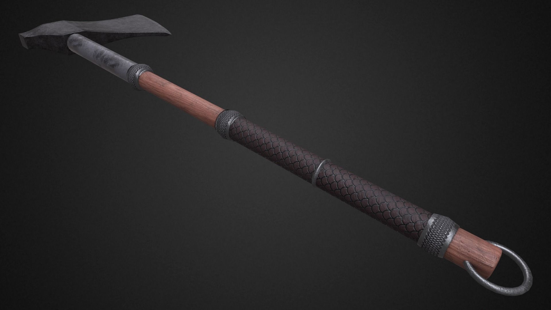Medieval axe Low-poly 3D model_5