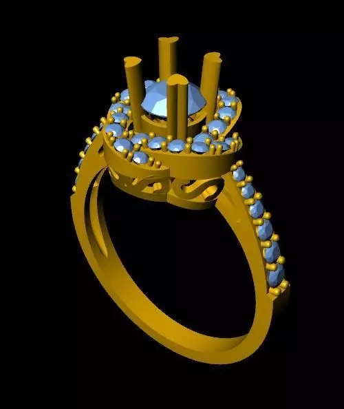 DiamondRing gold ring with stones 3D print model