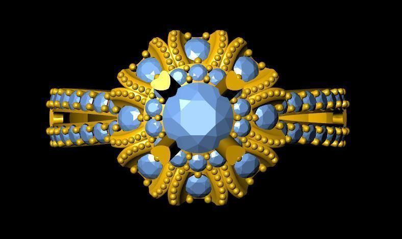 DiamondRing gold ring with stones 3D print model_1