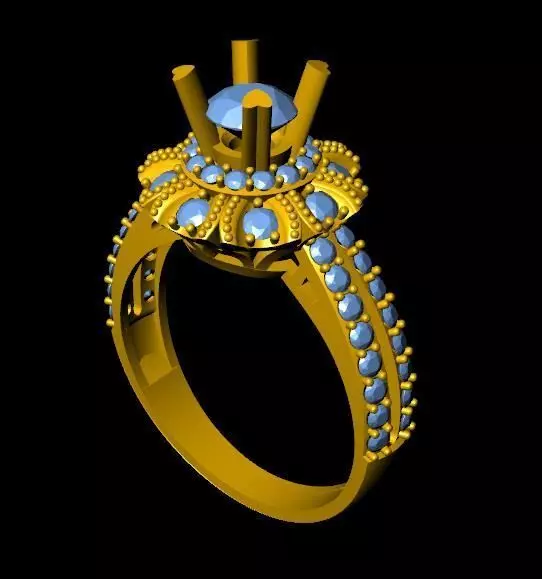 DiamondRing gold ring with stones 3D print model_0