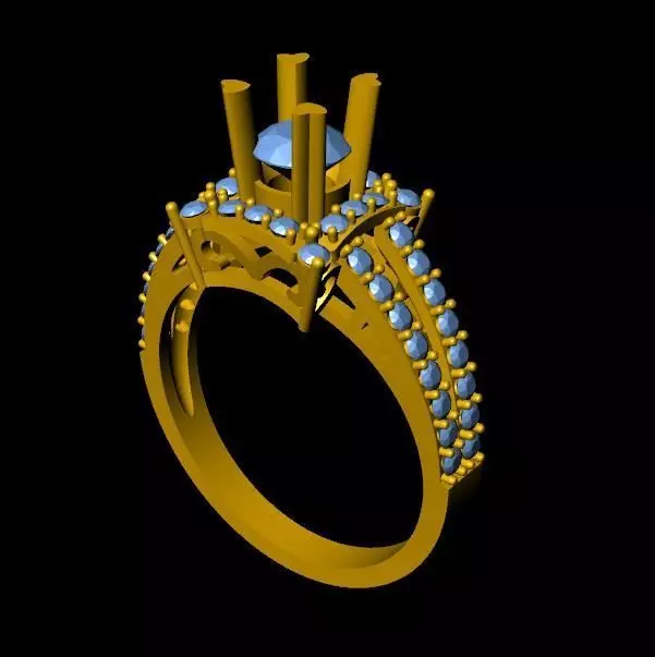 DiamondRing gold engagement ring with stones 3D print model