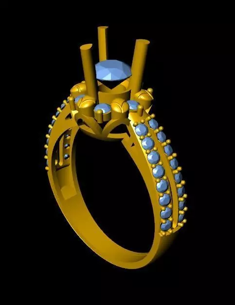DiamondRing gold engagement ring with stones 3D print model