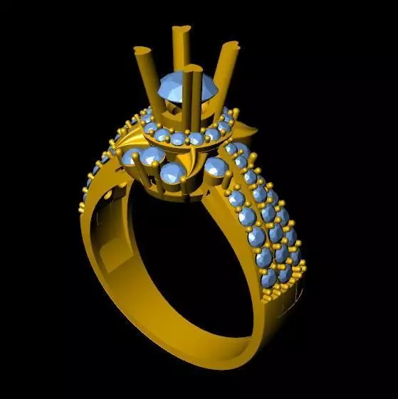 DiamondRing gold ring with stones 3D print model_0