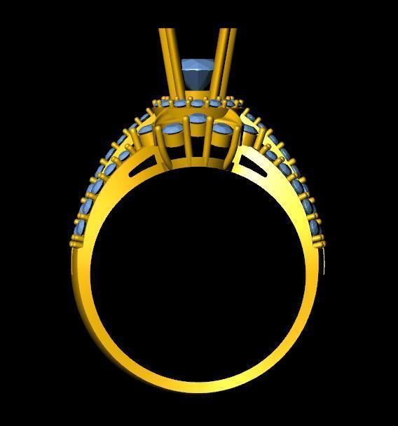 DiamondRing gold ring with stones 3D print model_3