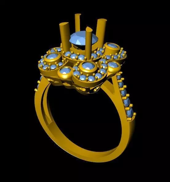 DiamondRing gold ring with stones 3D print model_0