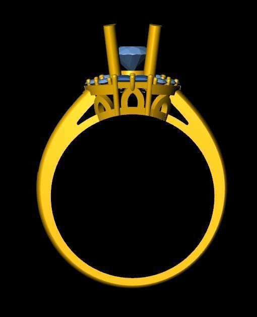 DiamondRing gold engagement ring with sapphires 3D print model_3