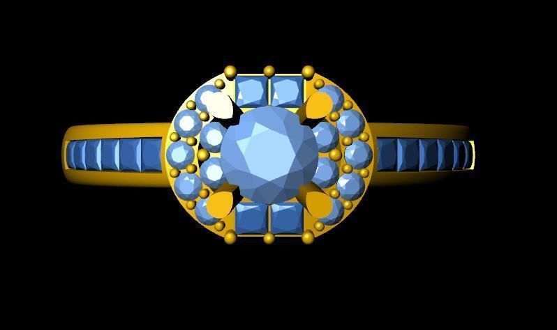DiamondRing gold engagement ring with sapphires 3D print model_1