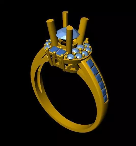 DiamondRing gold engagement ring with sapphires 3D print model_0