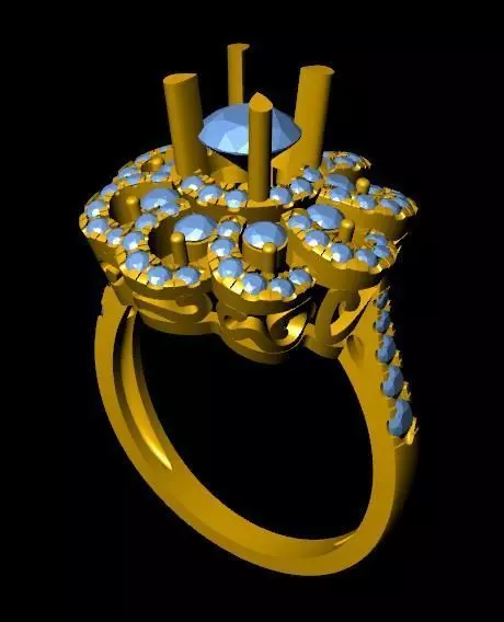 DiamondRing gold ring with stones 3D print model_0