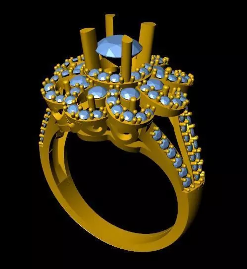 DiamondRing gold ring with diamonds 3D print model_0