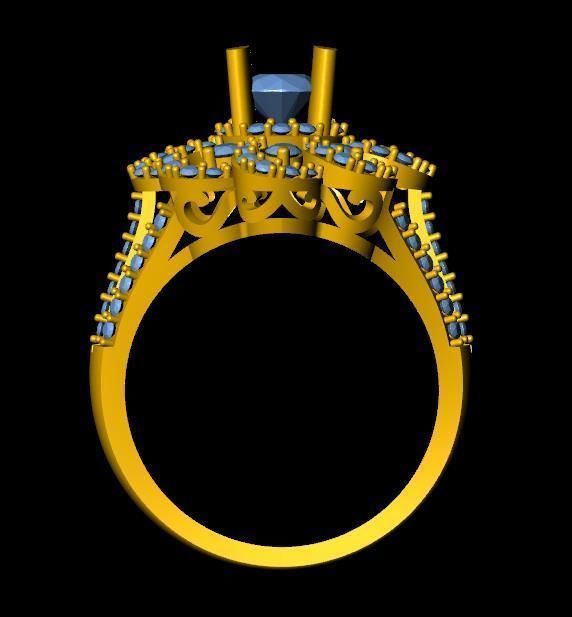 DiamondRing gold ring with diamonds 3D print model_3