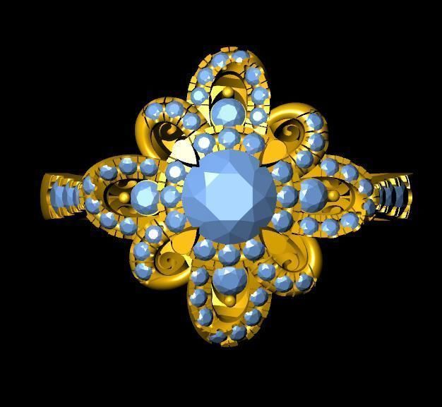 DiamondRing gold engagement ring with diamonds 3D print model_1