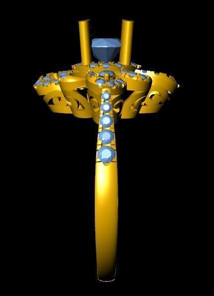 DiamondRing gold engagement ring with diamonds 3D print model_2